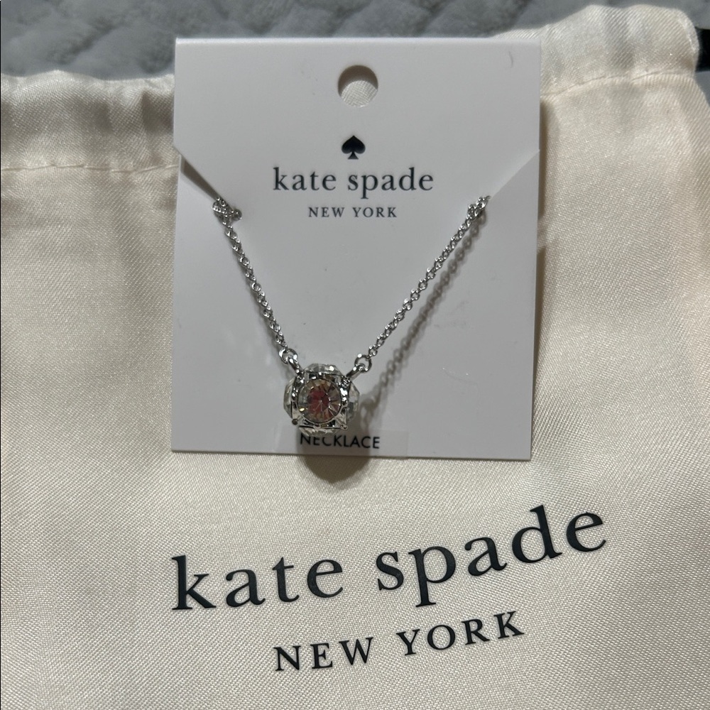 Kate Spade Silver Necklace with crystal Stone 18”